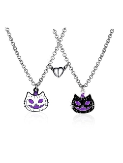 Caiyao 2Pcs Lovely Magnetic Love Heart Ghost Pendant Necklace Set for Women Men Best Friend Girl Boy Teen Enamel Mutual Attract Magnet Couple Matching Necklace Halloween 