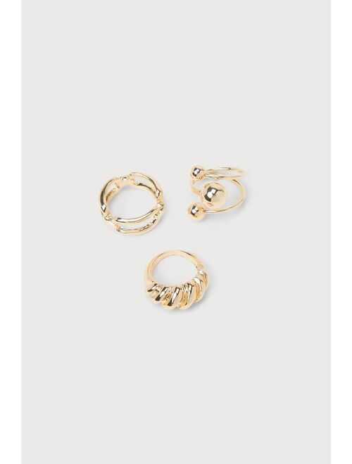 Lulus Exquisite Look Gold Textured Interlocking Statement Ring Set