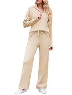 TOLENY Casual Ribbed Knit Lounge Sets for Women Half Zipper Pullover and Drawstring Pants Tracksuit Outfits