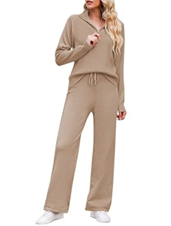 TOLENY Casual Ribbed Knit Lounge Sets for Women Half Zipper Pullover and Drawstring Pants Tracksuit Outfits