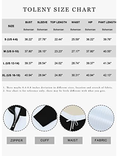 TOLENY Casual Ribbed Knit Lounge Sets for Women Half Zipper Pullover and Drawstring Pants Tracksuit Outfits