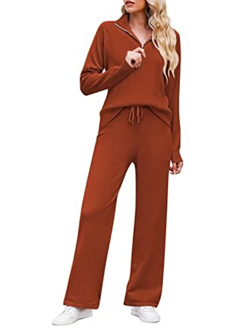 TOLENY Casual Ribbed Knit Lounge Sets for Women Half Zipper Pullover and Drawstring Pants Tracksuit Outfits