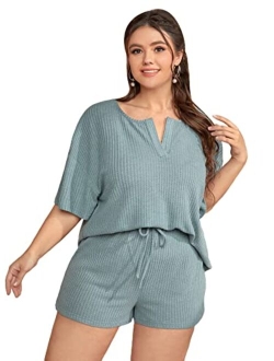 Women's Plus Size Waffle Knit Short Sleeve Top and Shorts Pajama Set Sleepwear