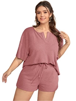 Women's Plus Size Waffle Knit Short Sleeve Top and Shorts Pajama Set Sleepwear