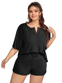 Women's Plus Size Waffle Knit Short Sleeve Top and Shorts Pajama Set Sleepwear