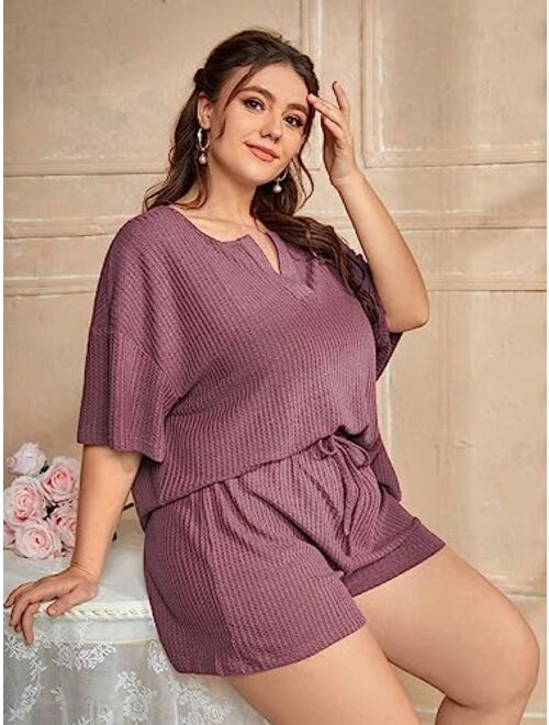 SOLY HUX Women's Plus Size Waffle Knit Short Sleeve Top and Shorts Pajama Set Sleepwear