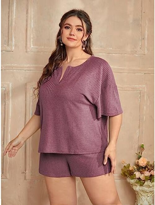 SOLY HUX Women's Plus Size Waffle Knit Short Sleeve Top and Shorts Pajama Set Sleepwear