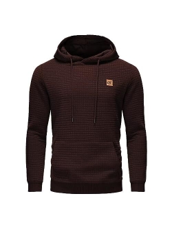 Yundobop Men's Pullover Hoodies Plaid Jacquard Long Sleeve Drawstring Hipster Casual Hooded Sweatshirts with Kanga Pockets