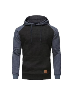 Yundobop Men's Pullover Hoodies Plaid Jacquard Long Sleeve Drawstring Hipster Casual Hooded Sweatshirts with Kanga Pockets