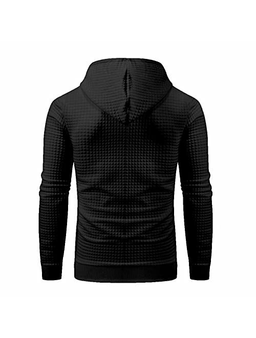 Yundobop Men's Pullover Hoodies Plaid Jacquard Long Sleeve Drawstring Hipster Casual Hooded Sweatshirts with Kanga Pockets