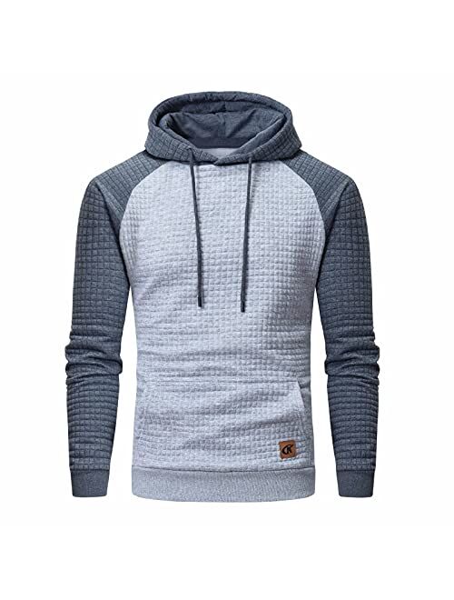 Yundobop Men's Pullover Hoodies Plaid Jacquard Long Sleeve Drawstring Hipster Casual Hooded Sweatshirts with Kanga Pockets