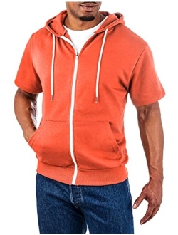 Ohoo Mens Slim Fit Short Sleeve Lightweight Zip-up Hoodie With Kanga Pocket