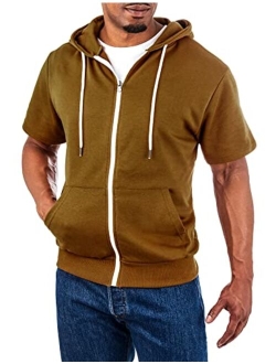 Ohoo Mens Slim Fit Short Sleeve Lightweight Zip-up Hoodie With Kanga Pocket