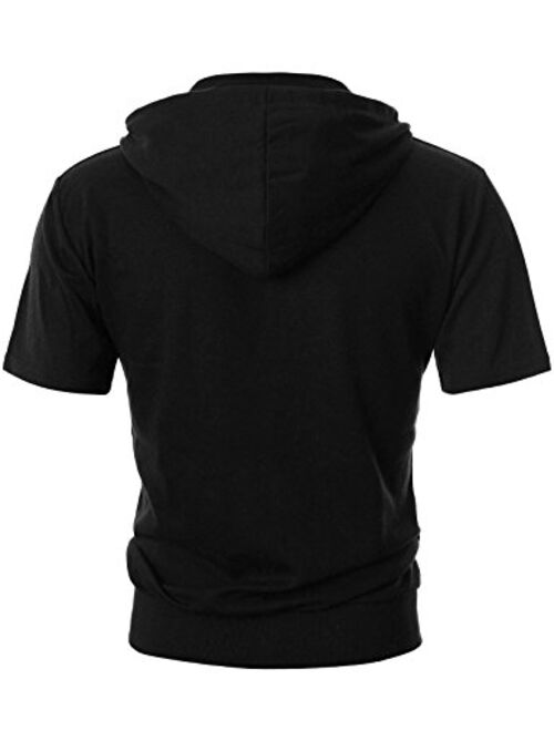 Ohoo Mens Slim Fit Short Sleeve Lightweight Zip-up Hoodie With Kanga Pocket