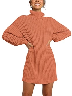 Oversized Sweaters Dress for Women Turtleneck Batwing Sleeve 2023 Fall Winter Casual Short Dress