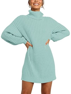 Oversized Sweaters Dress for Women Turtleneck Batwing Sleeve 2023 Fall Winter Casual Short Dress