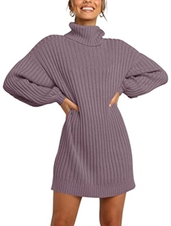 Oversized Sweaters Dress for Women Turtleneck Batwing Sleeve 2023 Fall Winter Casual Short Dress