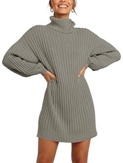 Oversized Sweaters Dress for Women Turtleneck Batwing Sleeve 2023 Fall Winter Casual Short Dress