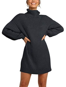 Oversized Sweaters Dress for Women Turtleneck Batwing Sleeve 2023 Fall Winter Casual Short Dress