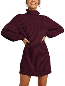 Oversized Sweaters Dress for Women Turtleneck Batwing Sleeve 2023 Fall Winter Casual Short Dress