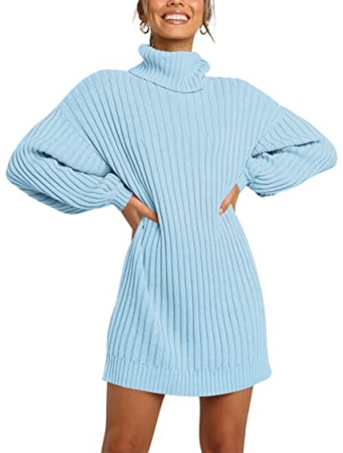 ANRABESS Oversized Sweaters Dress for Women Turtleneck Batwing Sleeve 2023 Fall Winter Casual Short Dress