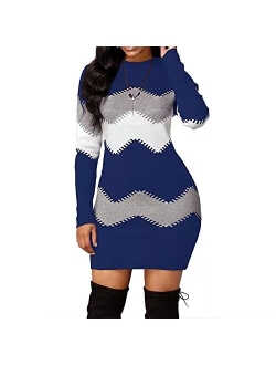 Koinshha Women's Striped Mini Bodycon Sweater Dress Long Sleeve Knitting Pullover