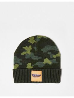 Barbour x ASOS exclusive unisex patch logo beanie in camo