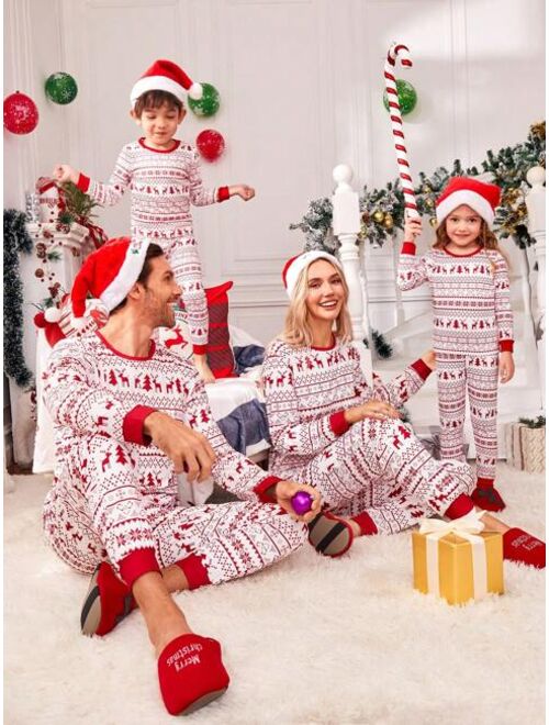 Young Boy 1set Family Matching Christmas Print Contrast Trim PJ Set