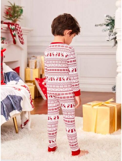 Young Boy 1set Family Matching Christmas Print Contrast Trim PJ Set