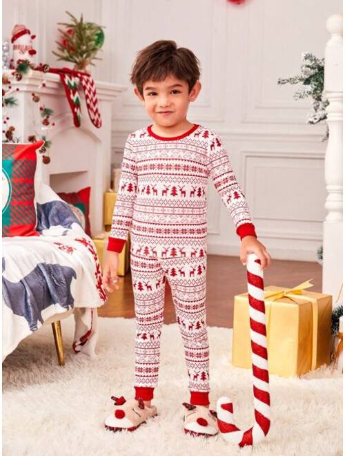 Young Boy 1set Family Matching Christmas Print Contrast Trim PJ Set