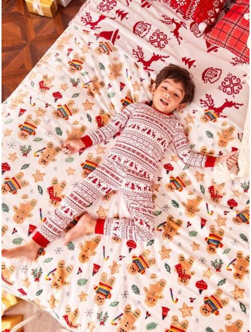 Young Boy 1set Family Matching Christmas Print Contrast Trim PJ Set