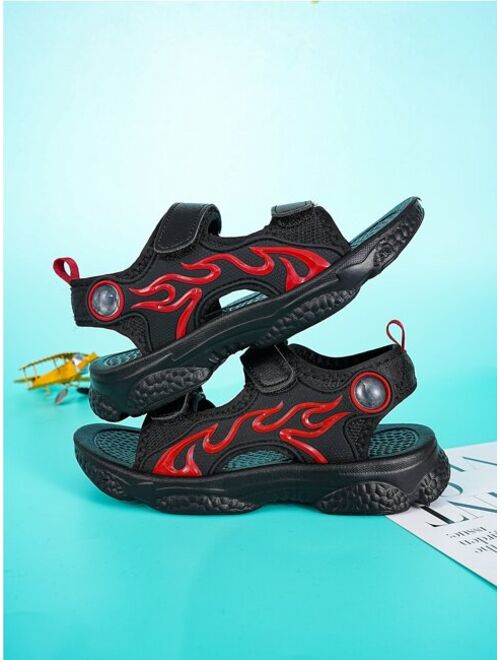 Shein Boys Flame Pattern Hook-and-loop Fastener Sandals, Leisure Summer Sports Sandals