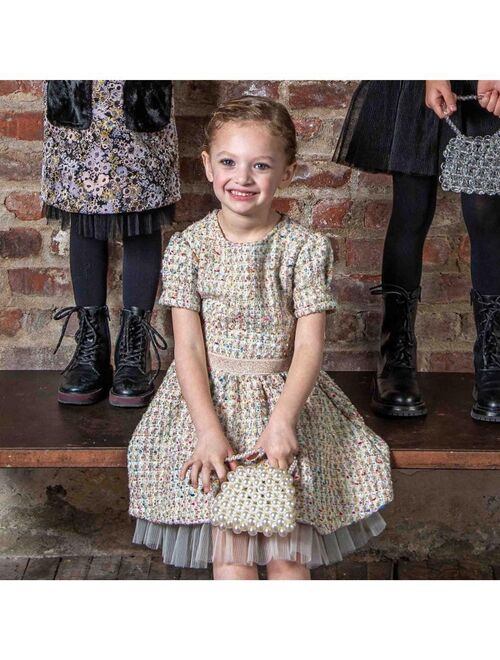 IMOGA COLLECTION Little Girls NOVA FW23 CONFETTI NOVELTY JACQUARD, TWEED, PLEATED MESH DRESS