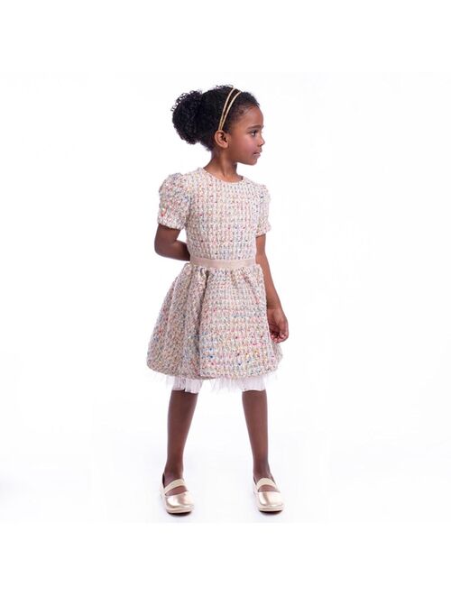 IMOGA COLLECTION Little Girls NOVA FW23 CONFETTI NOVELTY JACQUARD, TWEED, PLEATED MESH DRESS