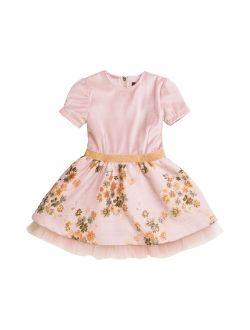 IMOGA COLLECTION Little Girls Norma Fw23 Potpourri Velvet, Novelty Jacquard, Pleated Dress