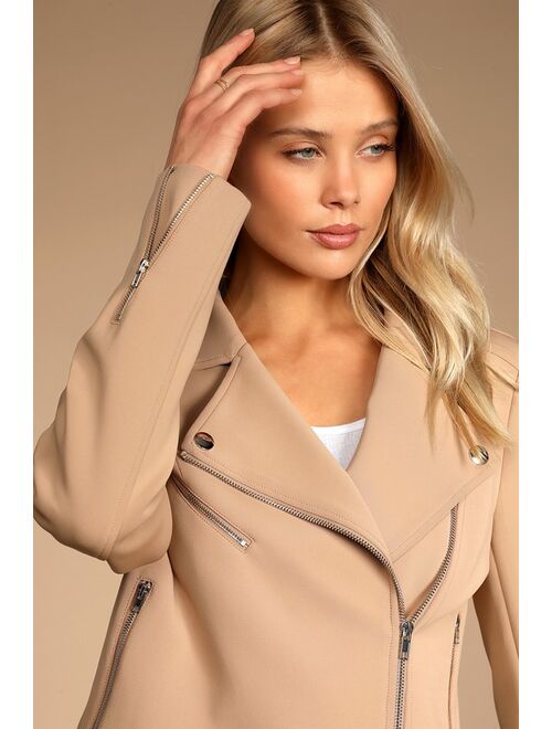 Lulus Living On the Edge Taupe Moto Jacket