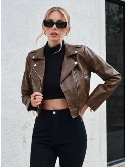 SHEIN BIZwear Zip Up PU Leather Moto Jacket