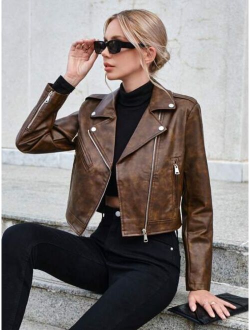 SHEIN BIZwear Zip Up PU Leather Moto Jacket