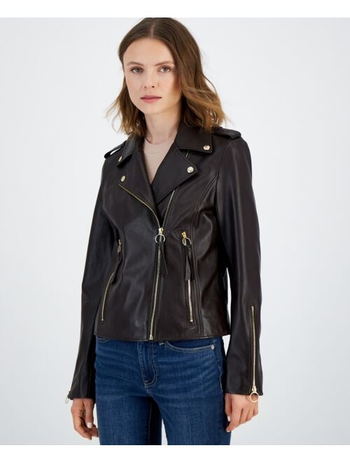 SAM EDELMAN Women's Leather Zip-Cuff Moto Jacket