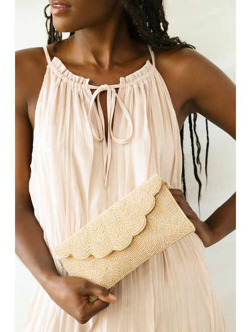 Lulus Junipero Champagne Beaded Clutch