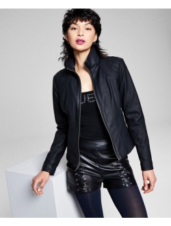 Women's Faux-Leather Stand-Collar Jacket, Created for Macy's