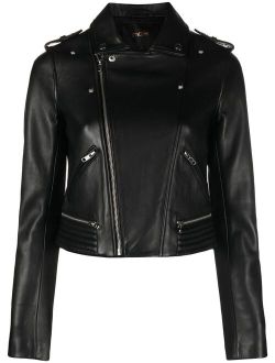 fitted leather biker jacket
