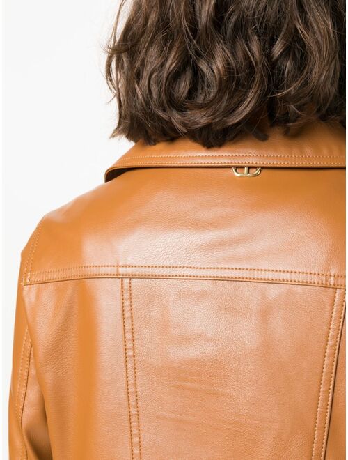 TWINSET zip-up faux-leather biker jacket