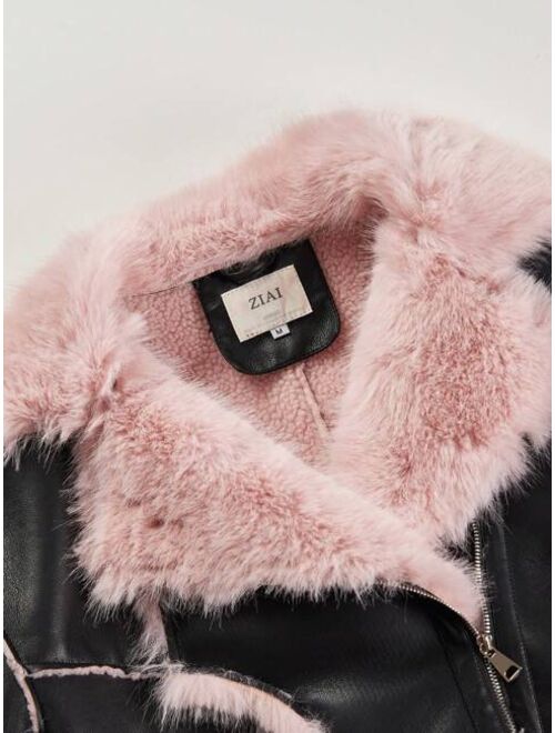 ZIAI General Fuzzy Lined PU Leather Moto Jacket