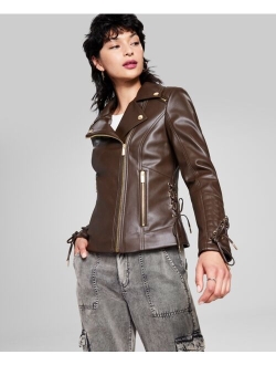 Women's Faux-Leather Asymmetric Moto Coat