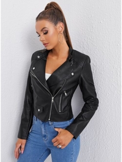 SHEIN Essnce Zipper Front PU Moto Jacket