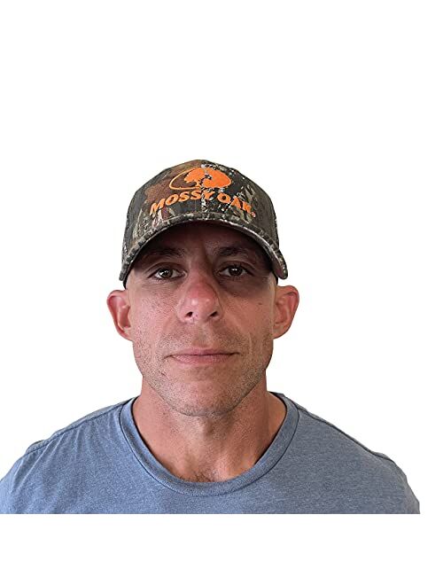 Mossy Oak BU Blaze Orange Logo Camo MESH Trucker Hat Cap with Snapback Wicking Sweatband Precurved Visor (Break Up)