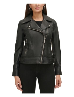 Women's Quilted-Sleeve Leather Moto Coat, Regular & Petite, Created for Macy's