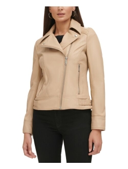 Women's Quilted-Sleeve Leather Moto Coat, Regular & Petite, Created for Macy's