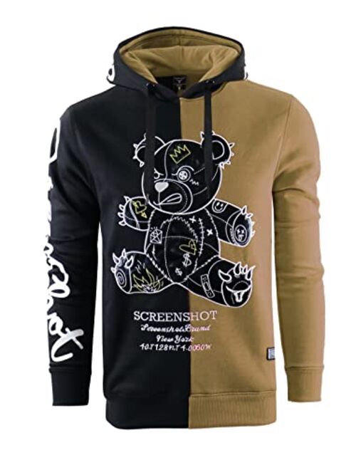 SCREENSHOT Mens Urban Premium Fleece Hoodie - Animation Cartoon Character Embroidery Patch Gel Print Hooded Sweatshirt